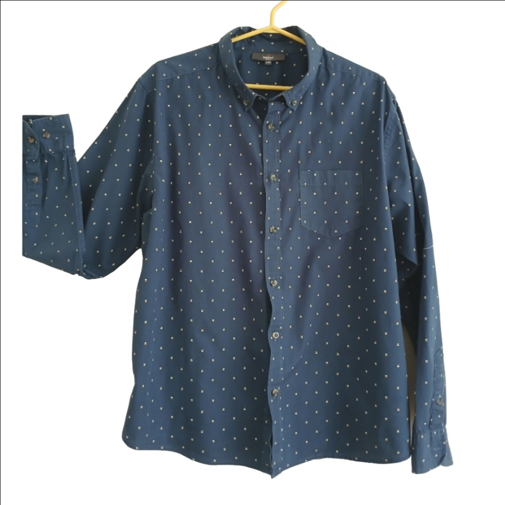 MOUNTAIN RIDGE Blue Cotton Preppy Button down Men's Shirt, long slv Sz L EUC